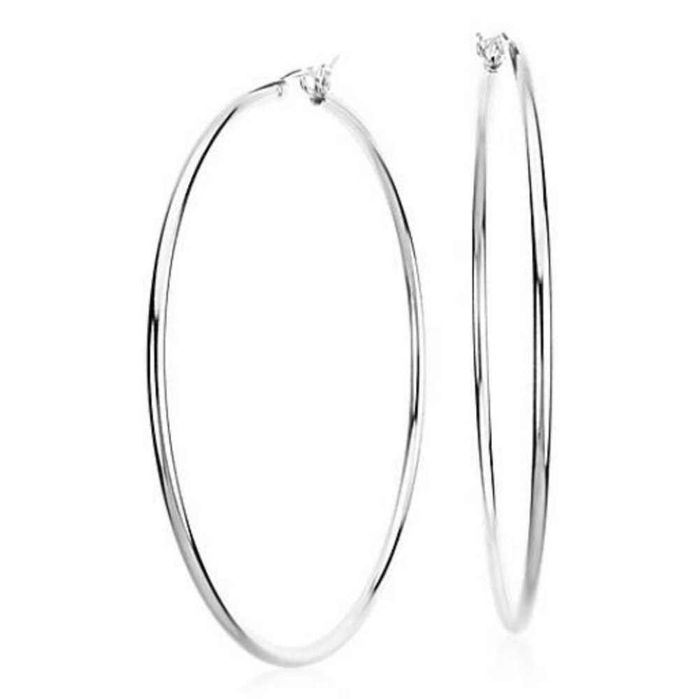 NEW! 2" Silver Hoop Earrings NWT Sterling Silver - Picture 1 of 5